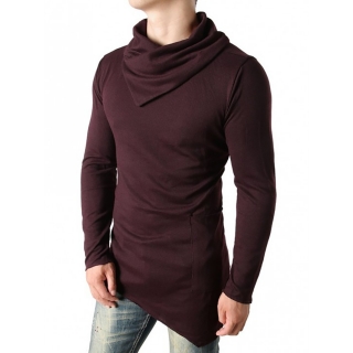 cowl collar asymmetric hem sweater red wine